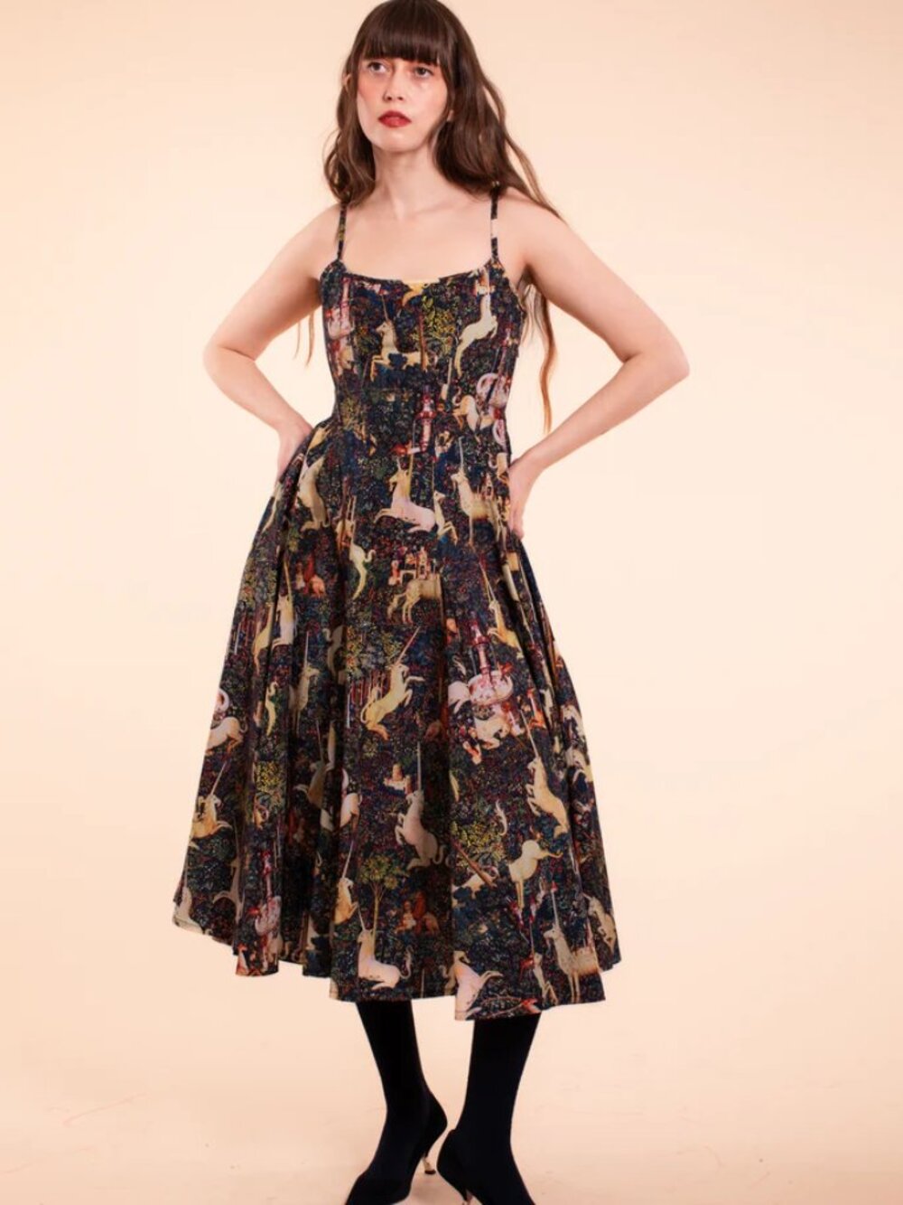 Samantha Pleet Daydream Dress Midnight Tapestry Size 6 Unicorn Print Midi